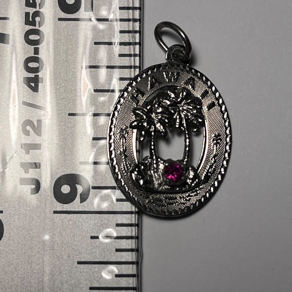 HAWAII Silver Palm Trees with Ruby Birthstone Vintage Pendant Charm by Crea Ster - Picture 5 of 5